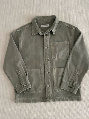 Zara Sage Green Button-Front Jean Jacket